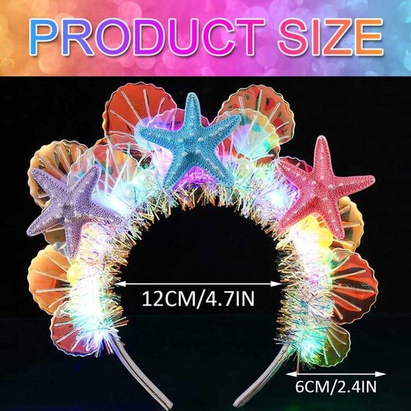 Light Up Mermaid Headband LED Seashell Dazzling Glow Costume Hair Accessory main image 6